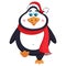 New Year\'s cheerful cute penguin in winter red hat and scarf walks