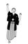 New Year\\\'s Day and weddings, Senior man wearing Hakama with crest smiling and jumping