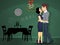 New Year`s dinner and kiss under the mistletoe