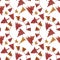 New year s elements. Seamless pattern, decorative elements for Christmas. Decorations and stars, garlands and yellow-red