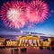 New Year\'s Eve at the Brandenburg Gate. New Year\'s fireworks in the sky over Berlin