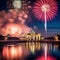 New Year\'s Eve at the Brandenburg Gate. New Year\'s fireworks in the sky over Berlin