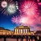 New Year\'s Eve at the Brandenburg Gate. New Year\'s fireworks in the sky over Berlin