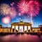 New Year\'s Eve at the Brandenburg Gate. New Year\'s fireworks in the sky over Berlin