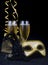 New Year`s Eve carnival mask and champagne