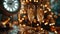 New Year\\\'s Eve Celebration: Champagne Toast, Fireworks, and Clock Face with Abstract Defocused Lights