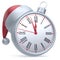 New Year`s Eve time Christmas ball alarm clock Santa hat white