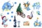 New year`s holiday sticker pack of ten figures animals and objects