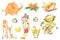 New year`s holiday sticker pack of ten figures animals and objects