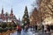 New Year`s Moscow, tourists on Red Square near the building of the Main Universal store