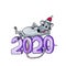 New Year`s rat, the symbol of 2020 on the Chinese calendar, lies impudently on large numbers