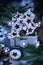 New Year`s still life. Linzer biscuits and Christmas paraphernalia.