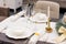 New Year\\\'s table setting. Glass festive tableware,