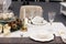 New Year\\\'s table setting. Glass festive tableware,