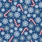 New Year`s vector seamless background with snowflakes and candies. Vector illustration Festive Christmas and New Year seamless sno