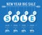 New year sale time line graph. Vector social activity infographics with balls and timeline elements