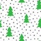 New Year seamless pattern. Silhouette of a Christmas tree and snowflakes drawn by hand.