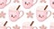 New Year seamless pattern. Winter drinks. Marshmallows, cinnamon and hot chocolate. Tender christmas. Snowflakes baking. Pink cup