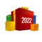 New year shopping. Colorful present boxes with numbers 2022.