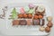 New Year sweets, a gift for the holiday, assorted sweets and macaroni. From chocolate, truffle candy