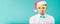 New Year theme Christmas winter holidays office company employees. portrait Caucasian male business funny Santa Claus hat glasses