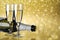 New Year Toast champagne ribbon led lights, golden background