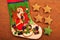 New year toy star sock wooden sharp table