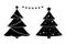 New Year tree black and white vector icon pictogram set. Marry Christmas decoration elements design simple flat style.