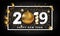 New Year Typographical Cretaive Background 2019 With Christmas golden ball bauble