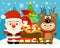 New Year vector illustration with kids in costume Santa and deer