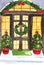 New Year  watercolor card. Kinship. Christmas card. The door is decorated with a Christmas wreath, Christmas trees. New snow-cover