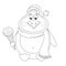 New Years cheerful penguin coloring, bird with ice cream in paw and in hat and scarf sit