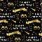 New years eve 2019 pattern with gold banners, glasses, stars and confetti streamers