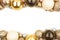 New Years Eve double border of gold, black and white ornaments over white