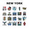 New York American City Landmarks Icons Set Vector