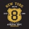 New York, BKLYN vintage number graphic for t-shirt. Original clothes design with grunge and shield. Apparel typography. Vector.