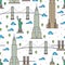 New York bridges, skyscrapers seamless pattern