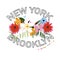 ``New York, Brooklyn`` text with egzotic summer flowers