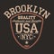 New York, Brooklyn, USA sportswear emblem in shield form. Vintage athletic university apparel design