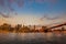 New York. Brookyn Bridge and Manhattan skyline at summer sunset.