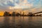 New York. Brookyn Bridge and Manhattan skyline at summer sunset.