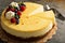 New York cheesecake on a cake stand
