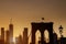 New York City beautiful sunset manhattan with brooklyn bridge