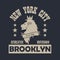 New York city, Brooklyn typography print with lion. Design clothes, sportswear, t-shirt. Vector.