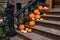 New York City Brownstone Home Decorated with Pumpkins on the Stairs during Autumn