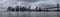 New York City downtown skyline during cloudy rainy day, skyscrapper covered in clouds