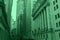 New York City financial buildings in money green colors