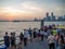 New York City, Manhattan Island [ Pier Harbor House - Battery Park Slip, restaurant and bar, beer with view on New Jersey