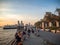 New York City, Manhattan Island [ Pier Harbor House - Battery Park Slip, restaurant and bar, beer with view on New Jersey