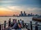 New York City, Manhattan Island [ Pier Harbor House - Battery Park Slip, restaurant and bar, beer with view on New Jersey